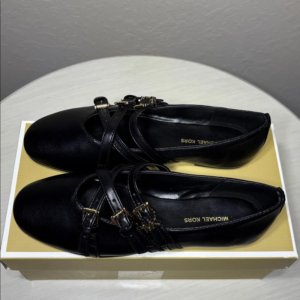 Michael Kors Indy Flex Leather Ballet Flats - Black Mary Jane Style NIBox Size 5 - Picture 5 of 10